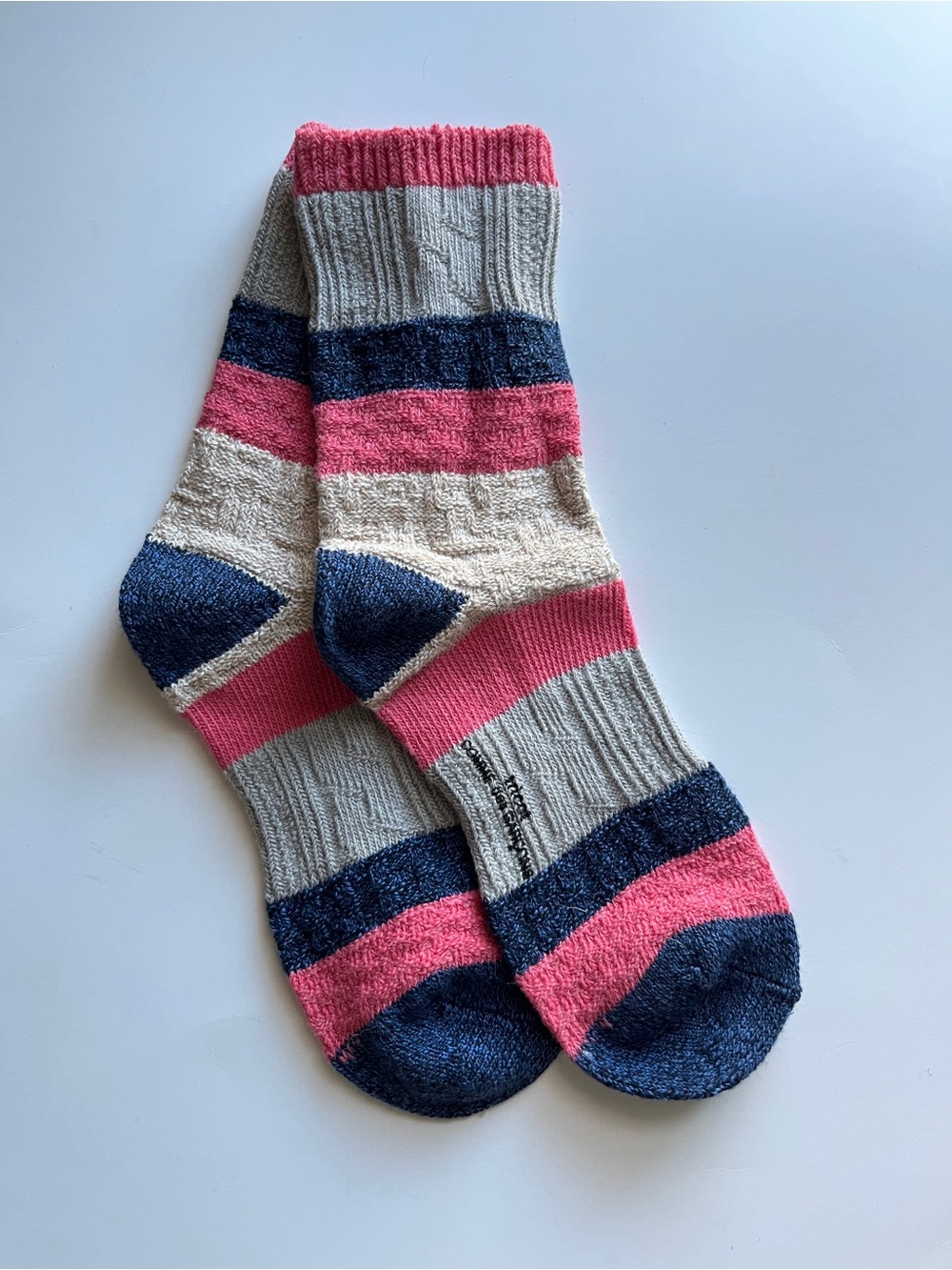 Comme des Garcons Striped Crew Socks in Pink, Navy & Cream